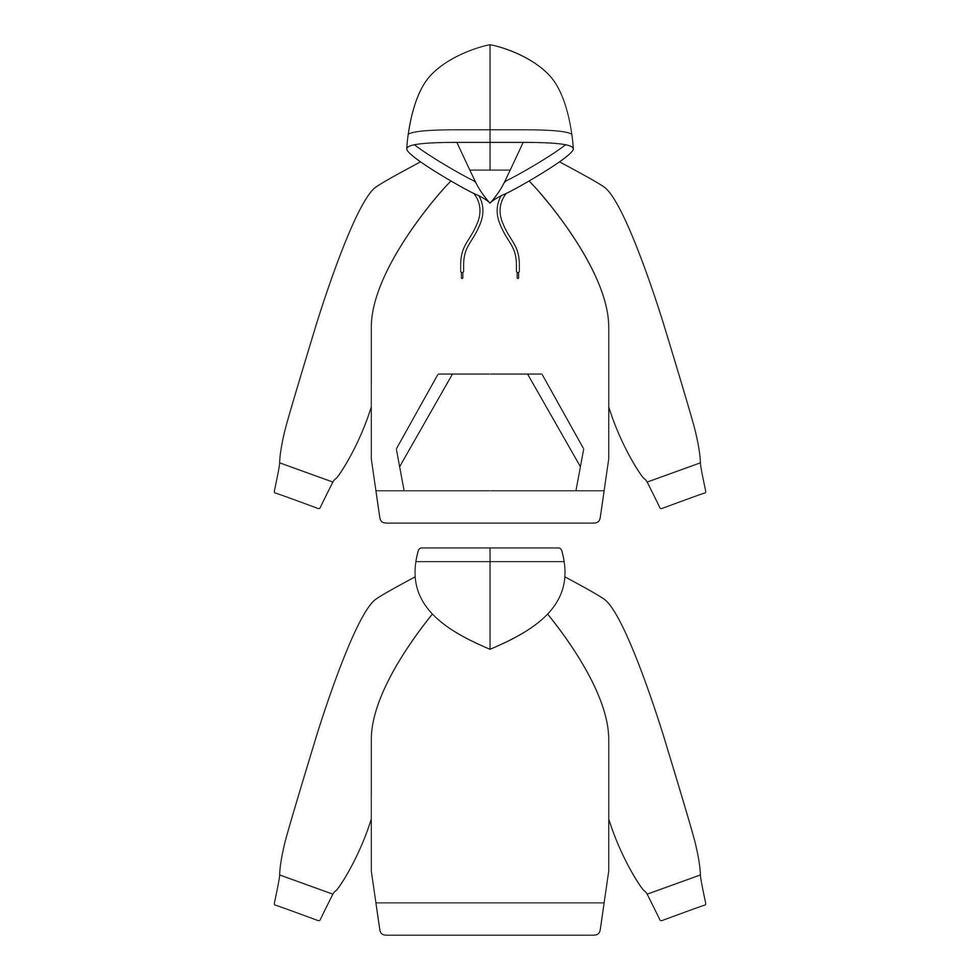 sjabloon raglan hoodie vector illustratie plat ontwerp overzicht kleding