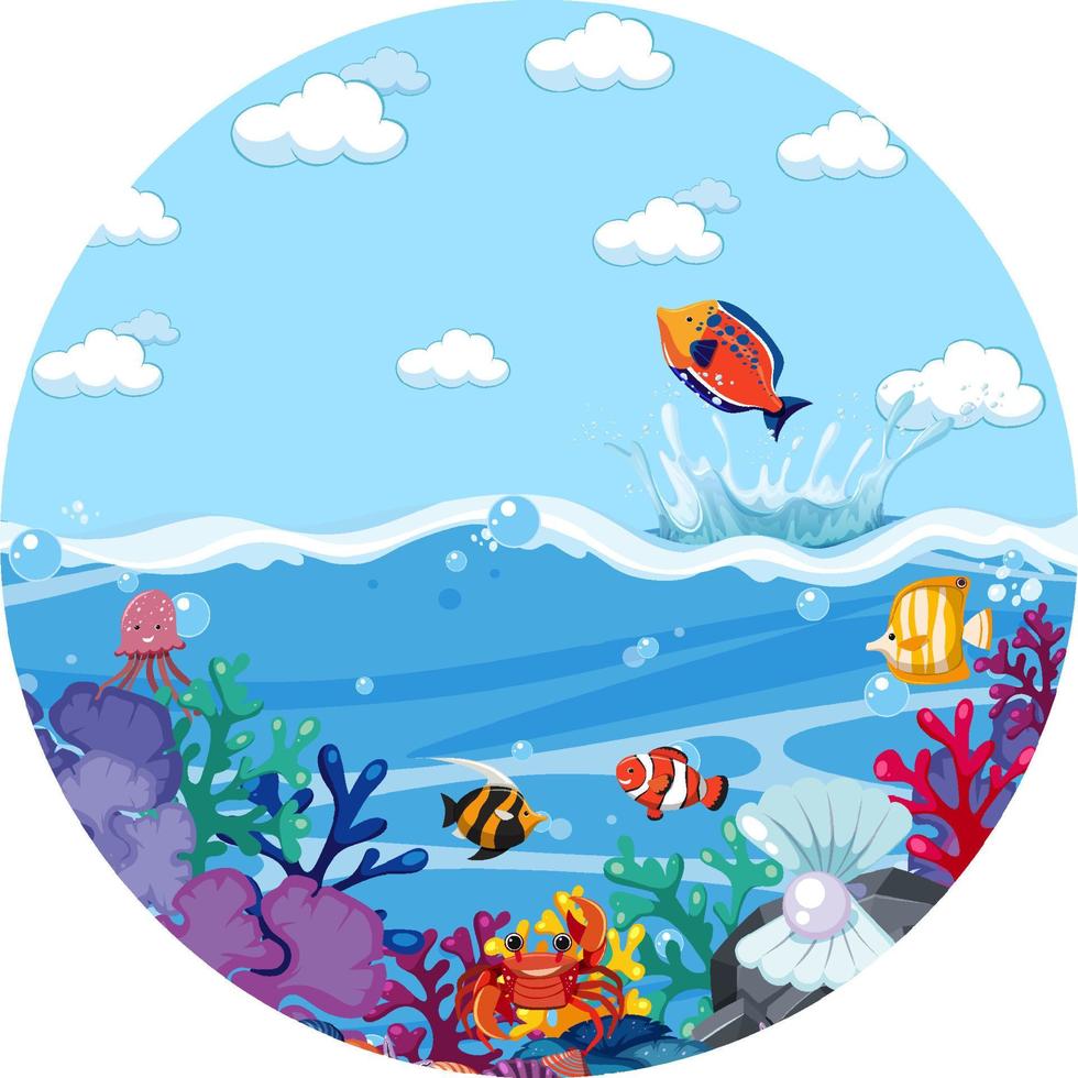 een waterplonsscène met vissen op witte achtergrond vector