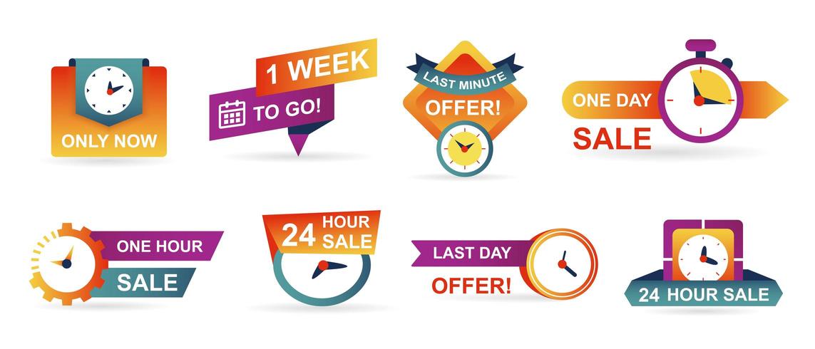 Aantal verkoop countdown badges en stickers vector