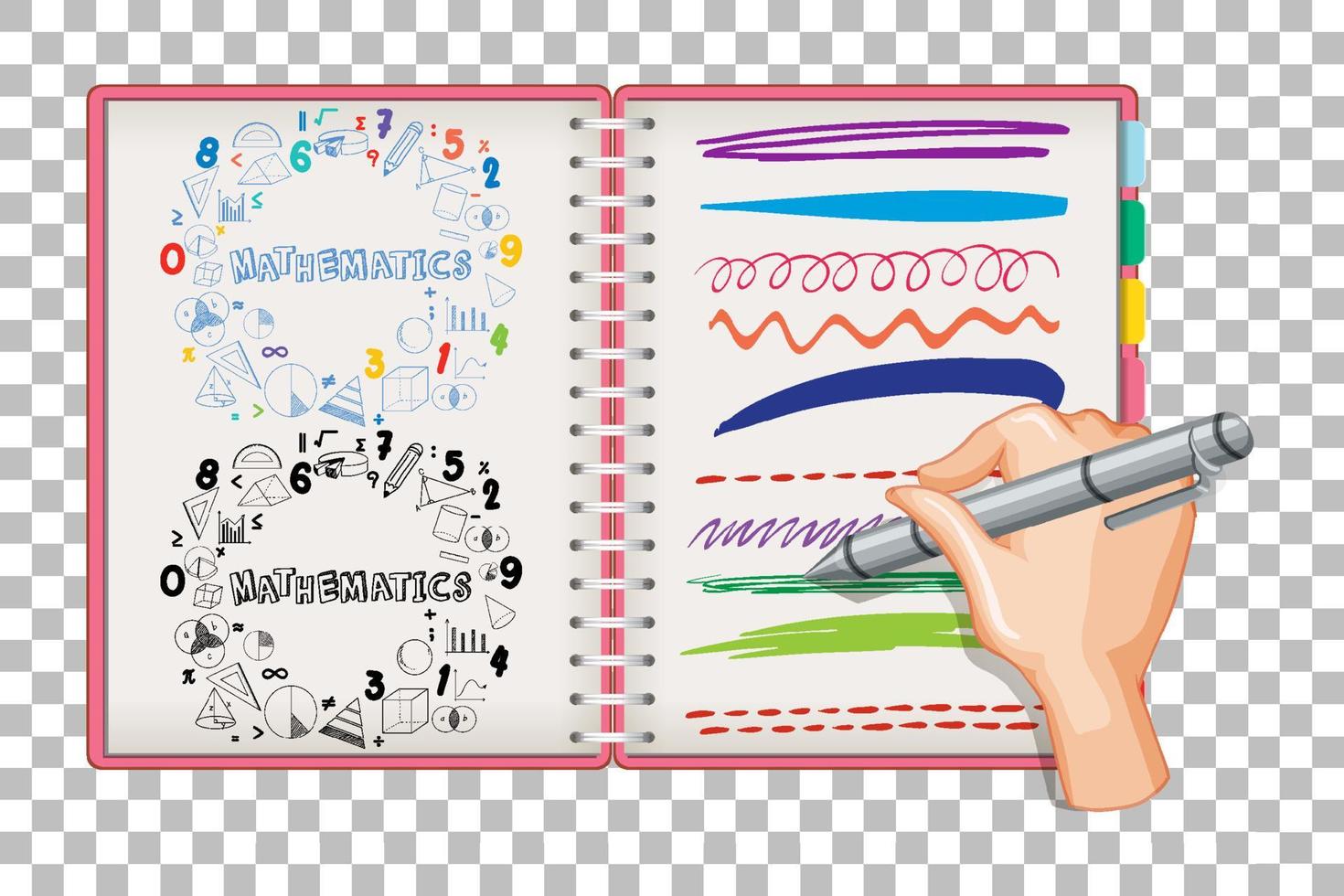 handschrift wiskundige formule en doodle op de achtergrond van het notebookraster vector