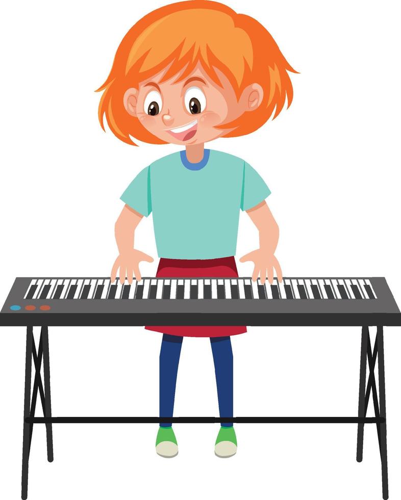 een meisje dat een piano-stripfiguur speelt vector
