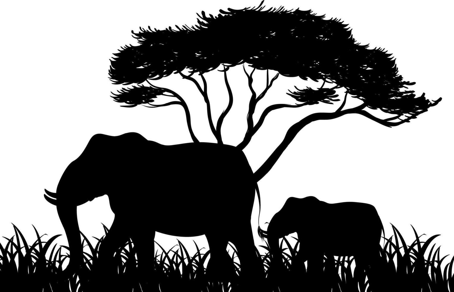 silhouet olifant in de natuur witte achtergrond vector