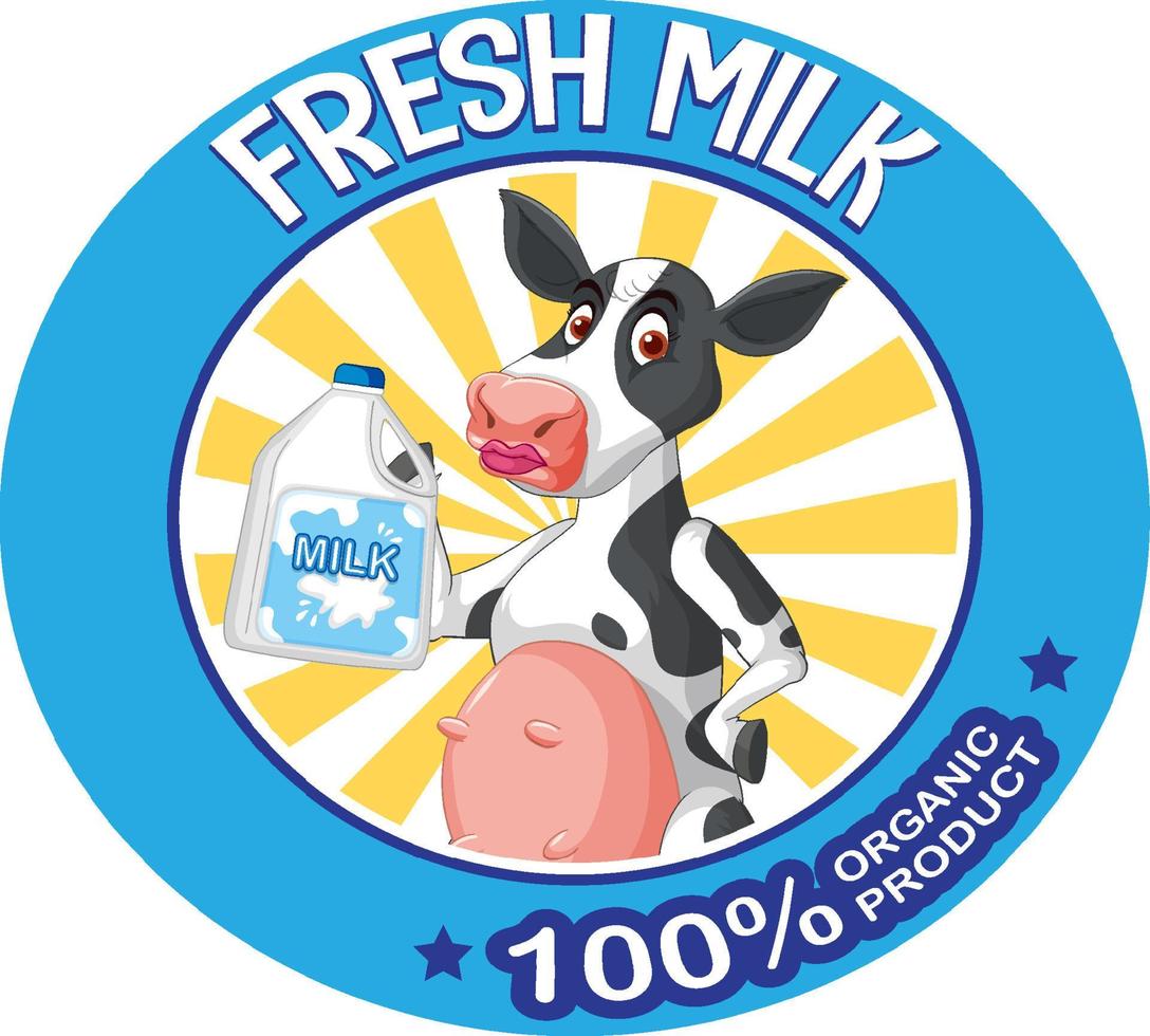 cartoon koe met label van verse melk vector