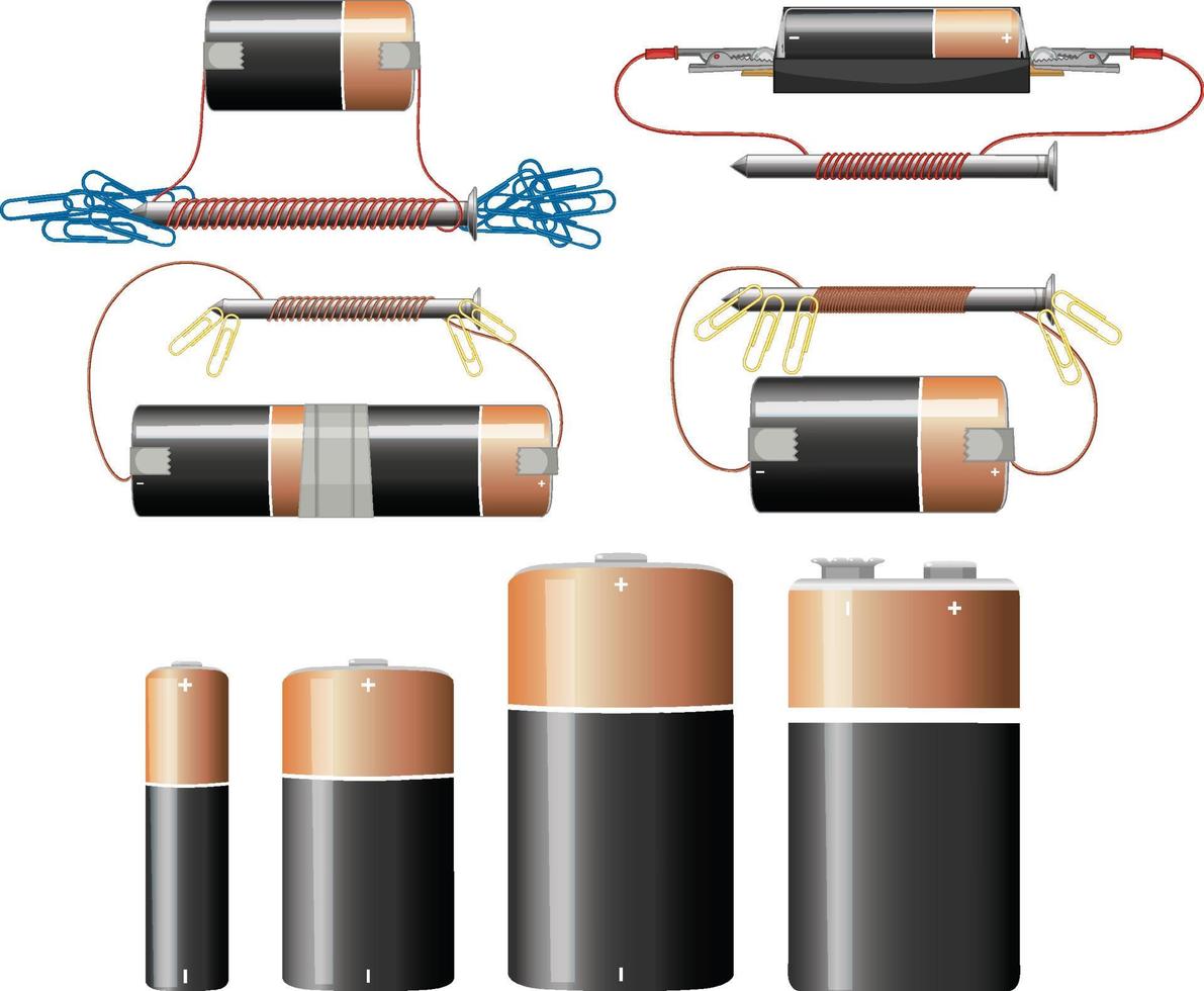 set batterij en paperclips vector