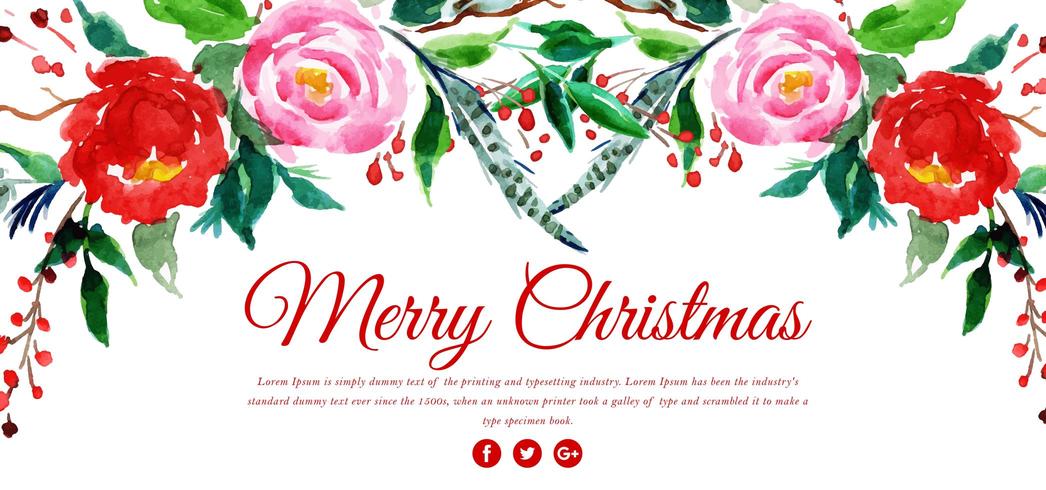 Waterverf Bloemen Merry Christmas Banner vector