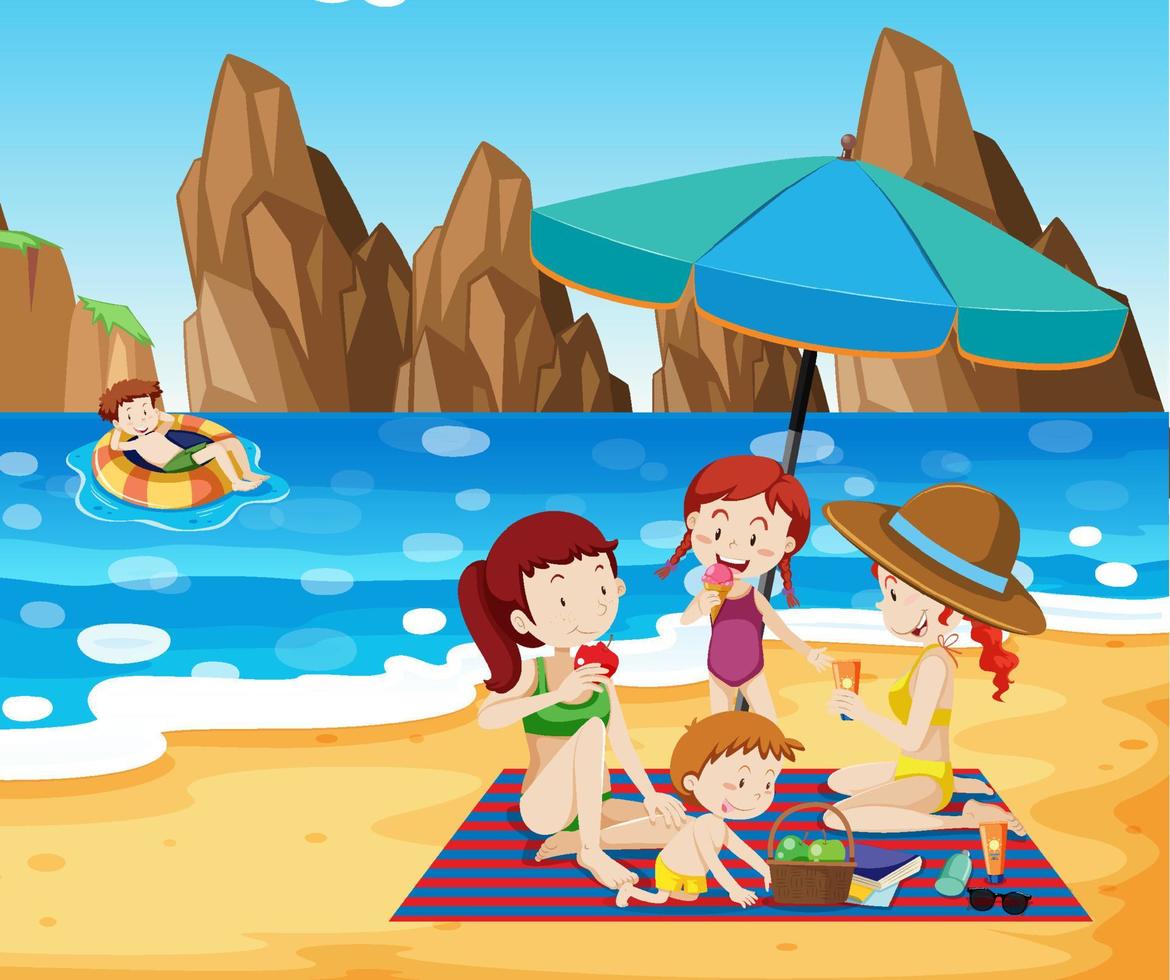 een familie zomervakantie op het strand vector