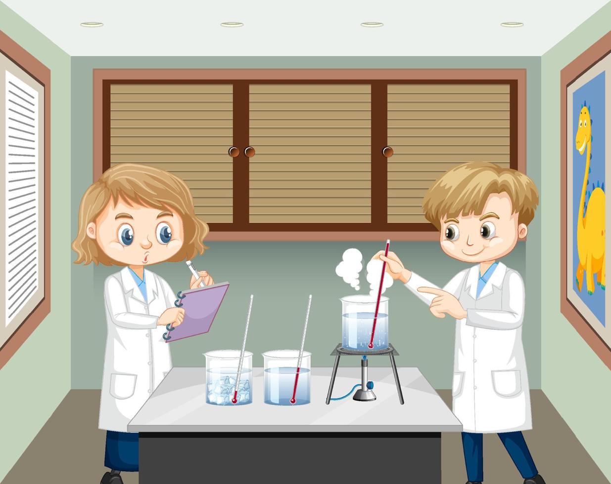 wetenschapper kinderen uitleggen watertemperatuur experiment vector