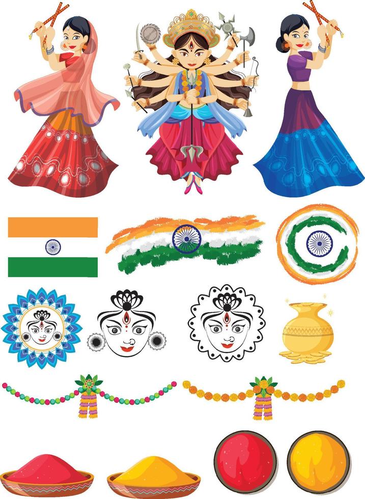 set van Indiase hindoe-objectdecoratie vector