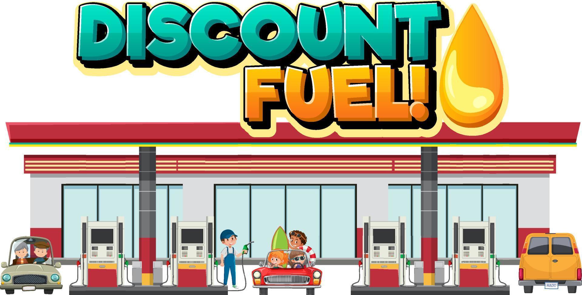 benzinestation met korting brandstof woord logo vector