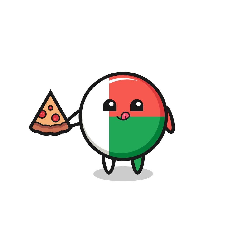 leuke cartoon vlag van Madagaskar die pizza eet vector