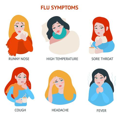Set griep en koude illustraties. vector