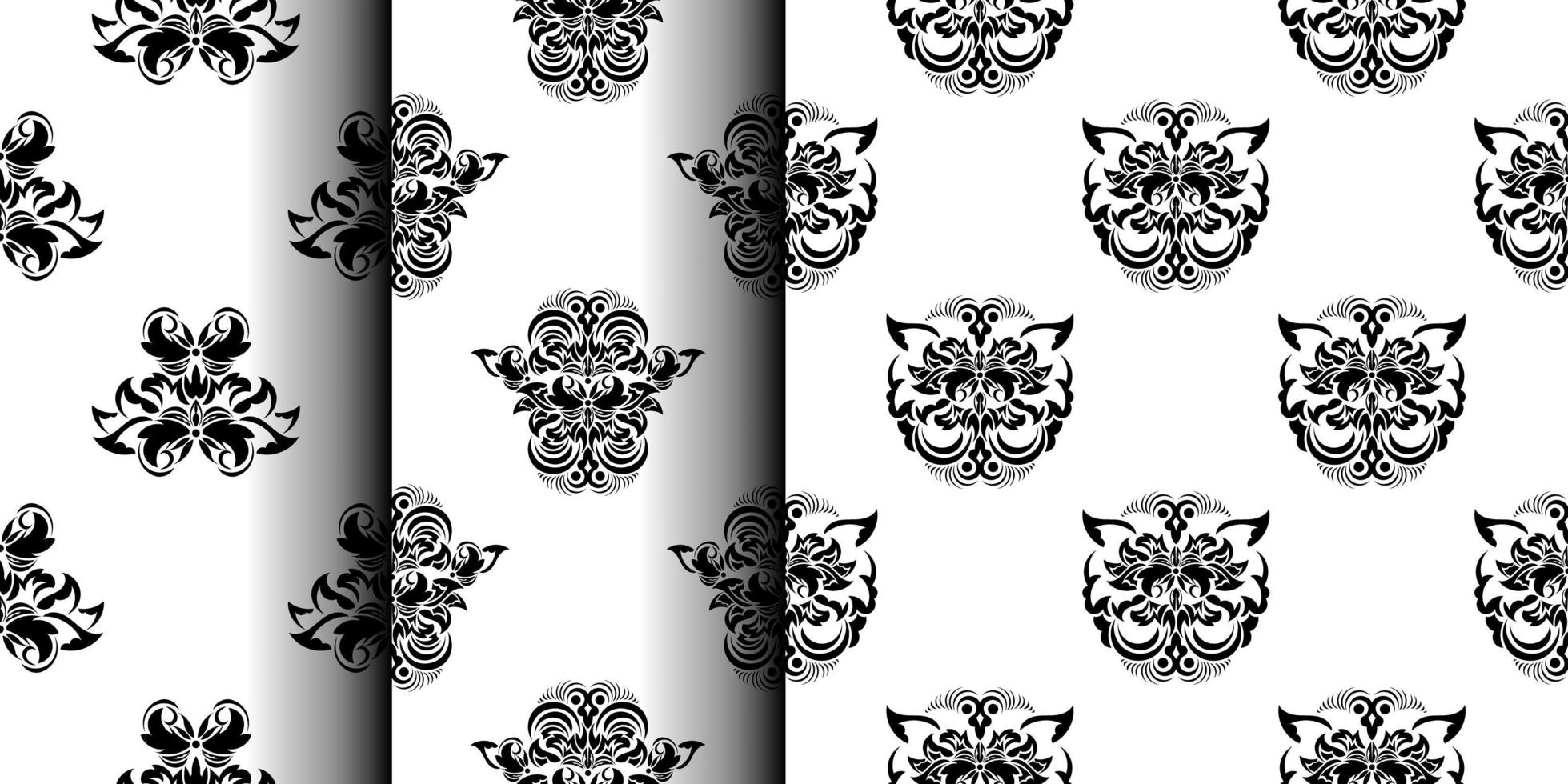 set van naadloze zwart-wit patroon met bloemen en monogrammen in eenvoudige stijl. goed voor achtergronden en prints. vectorillustratie. vector