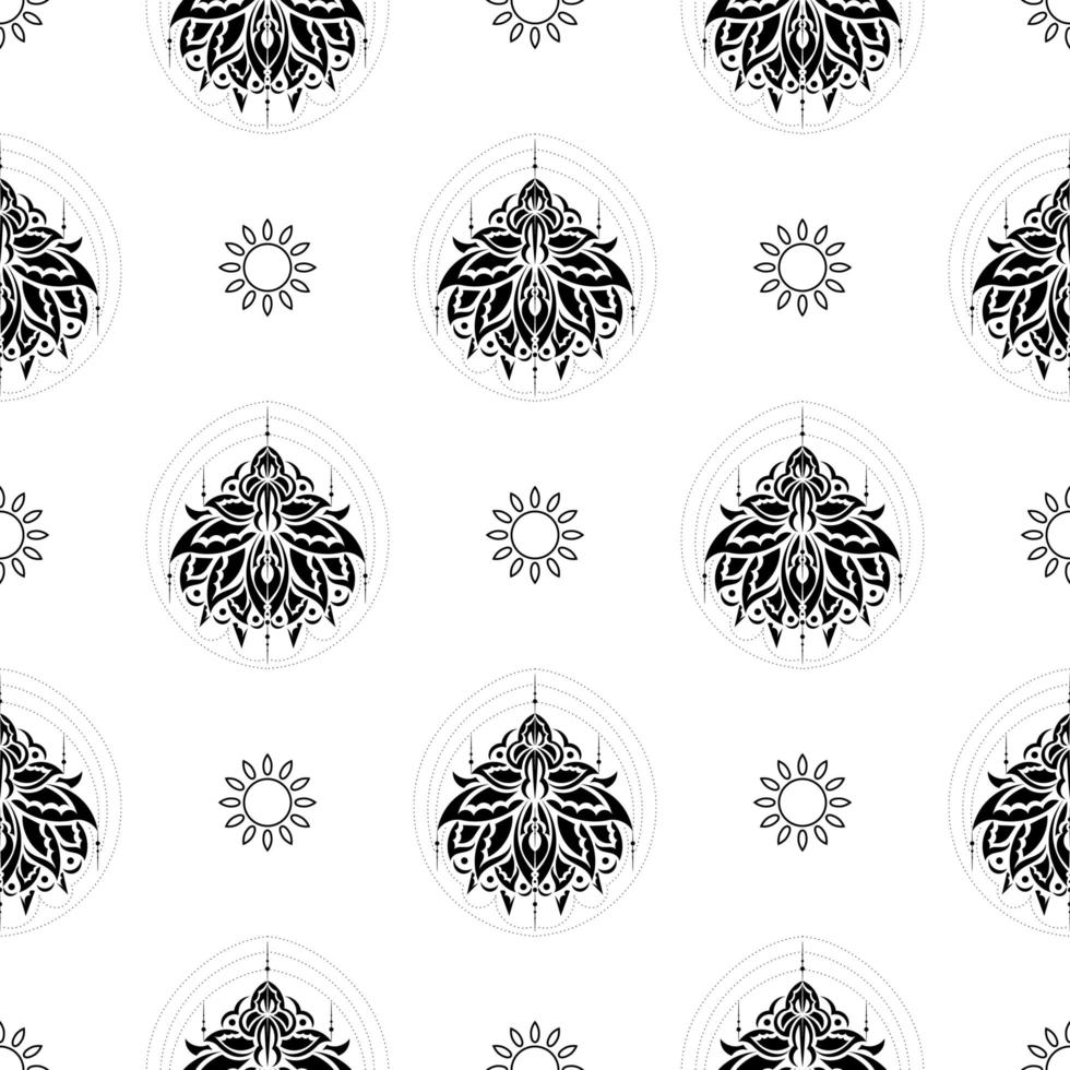 lotus naadloze patroon. zwart en wit. goed voor menukaarten, ansichtkaarten, boeken, muurschilderingen en stoffen. vectorillustratie. vector