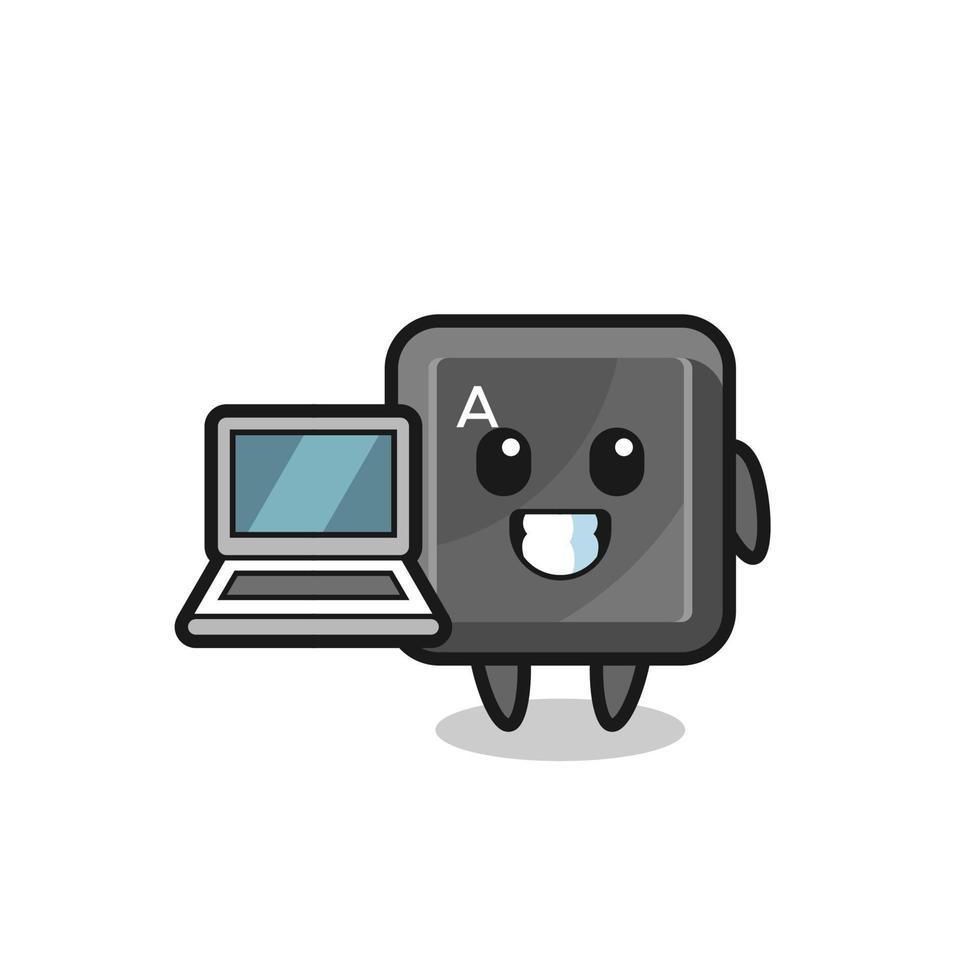 mascotteillustratie van toetsenbordknop met een laptop vector