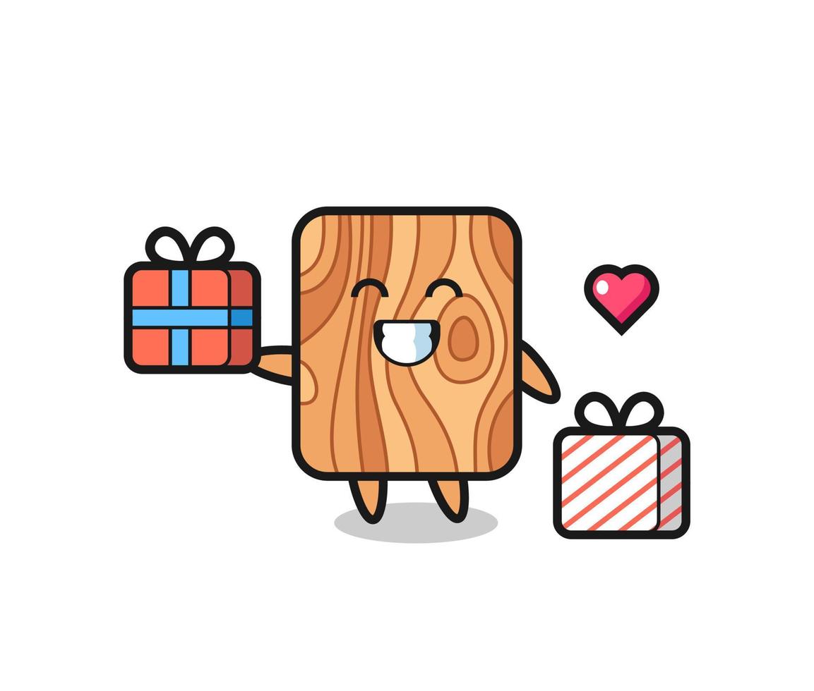 plank hout mascotte cartoon geeft het geschenk vector