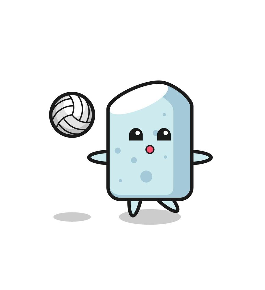 karakter cartoon van krijt speelt volleybal vector