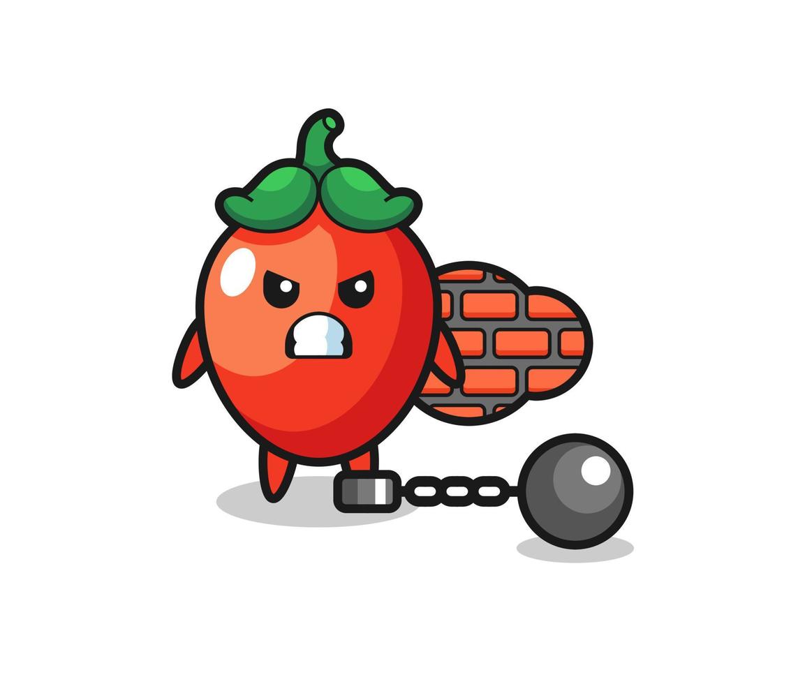 karakter mascotte van chili peper als gevangene vector