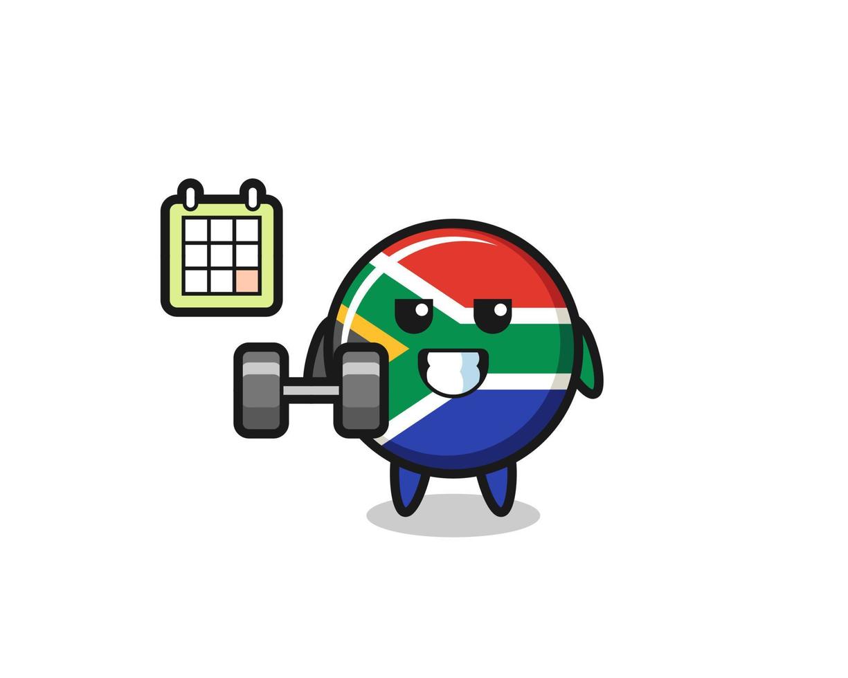 mascotte cartoon uit zuid-afrika doet fitness met dumbbell vector