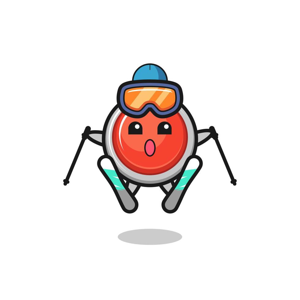 nood paniekknop mascotte karakter als ski-speler vector