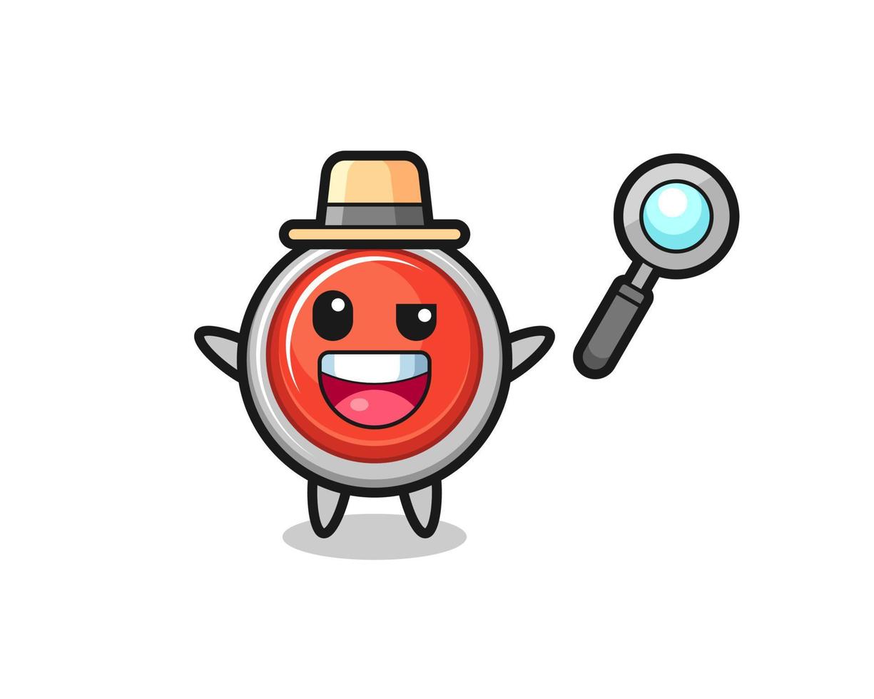 illustratie van de mascotte van de paniekknop voor noodgevallen als een detective die een zaak weet op te lossen vector