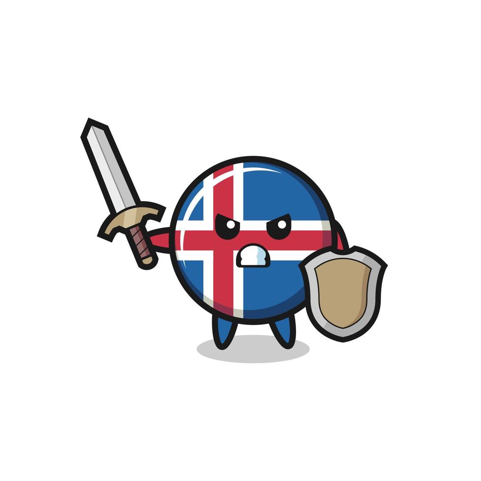 schattige ijslandse vlag soldaat vecht met zwaard en schild vector