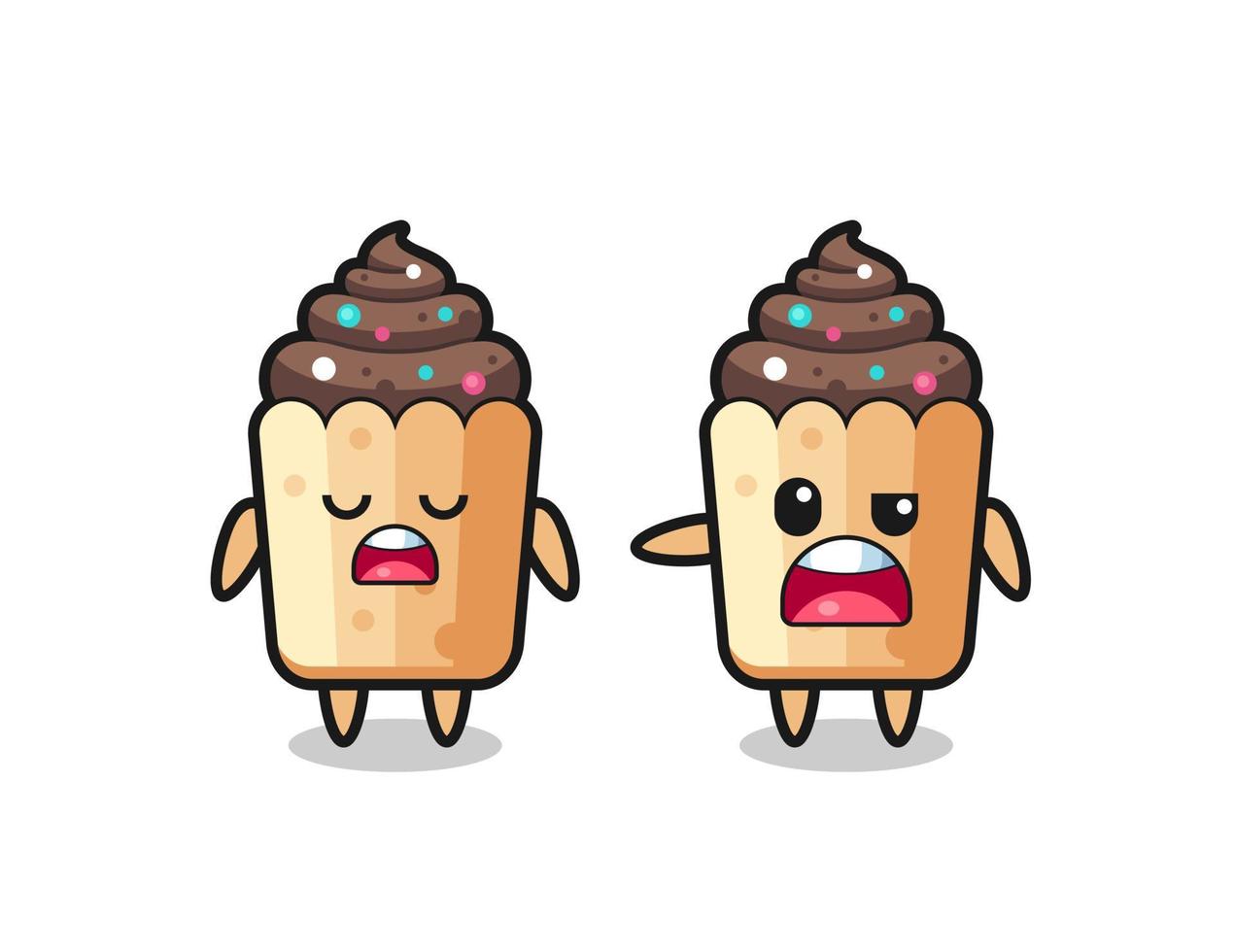 illustratie van de ruzie tussen twee schattige cupcake-personages vector