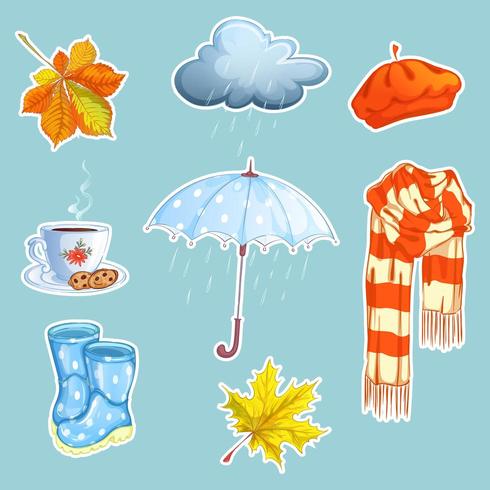 Set stickers met regenachtig thema vector