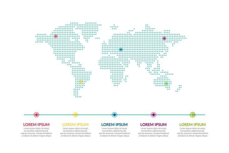 zakelijke infographic ontwerp met wereld kaart achtergrond vector