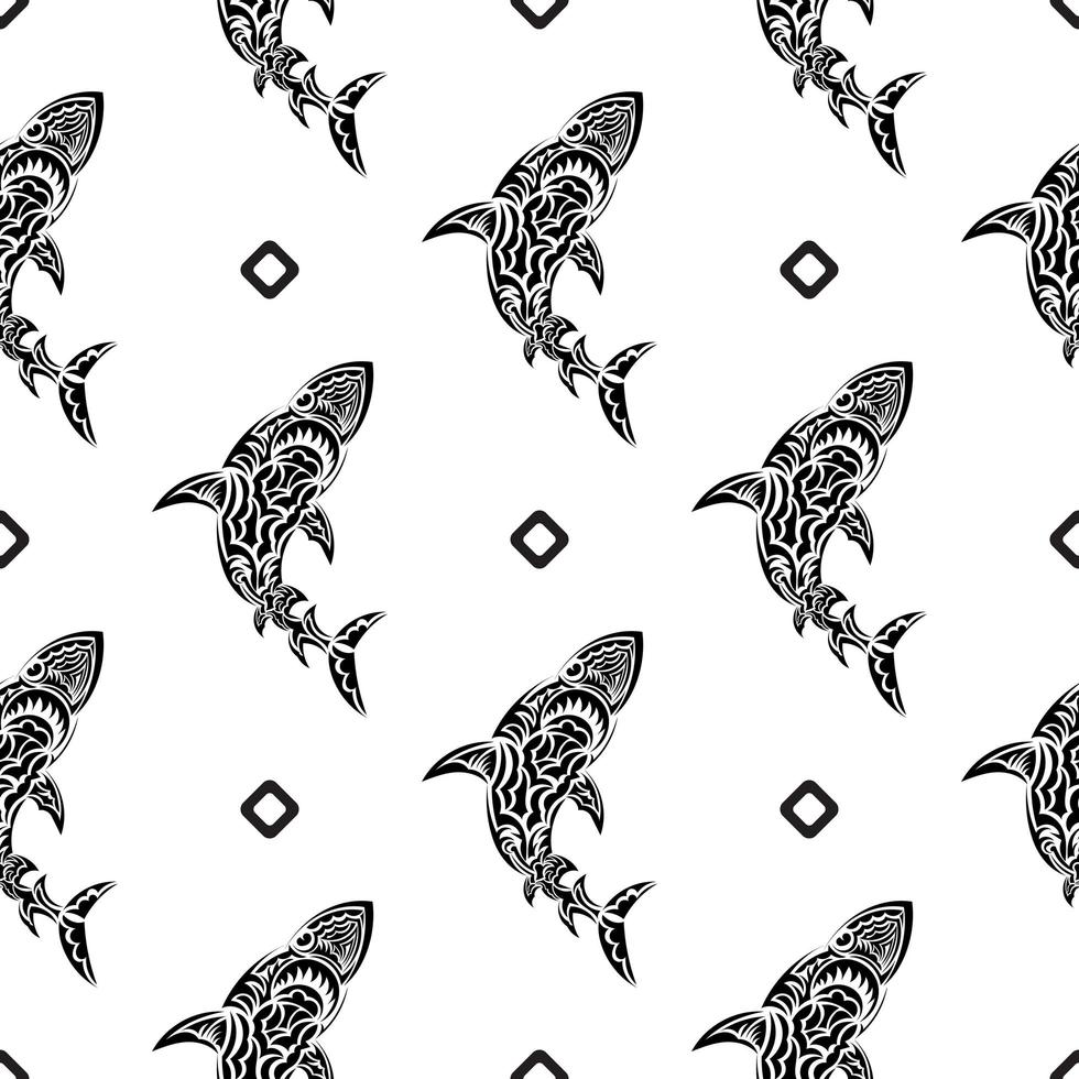 naadloze zwart-wit patroon met haaien. goed voor menukaarten, ansichtkaarten, boeken, muurschilderingen en stoffen. vectorillustratie. vector
