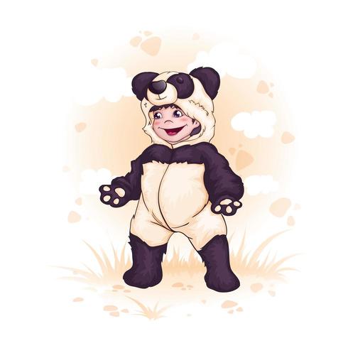 Een jongen verkleed als een panda pjs vector