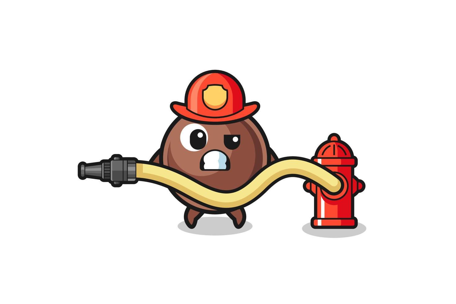 tapioca parel cartoon als brandweerman mascotte met waterslang vector