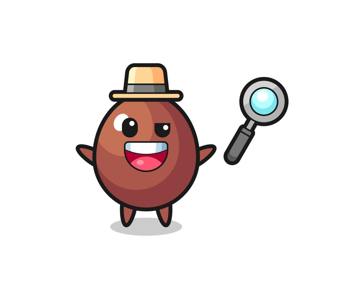 illustratie van de chocolade-ei-mascotte als detective die een zaak weet op te lossen vector