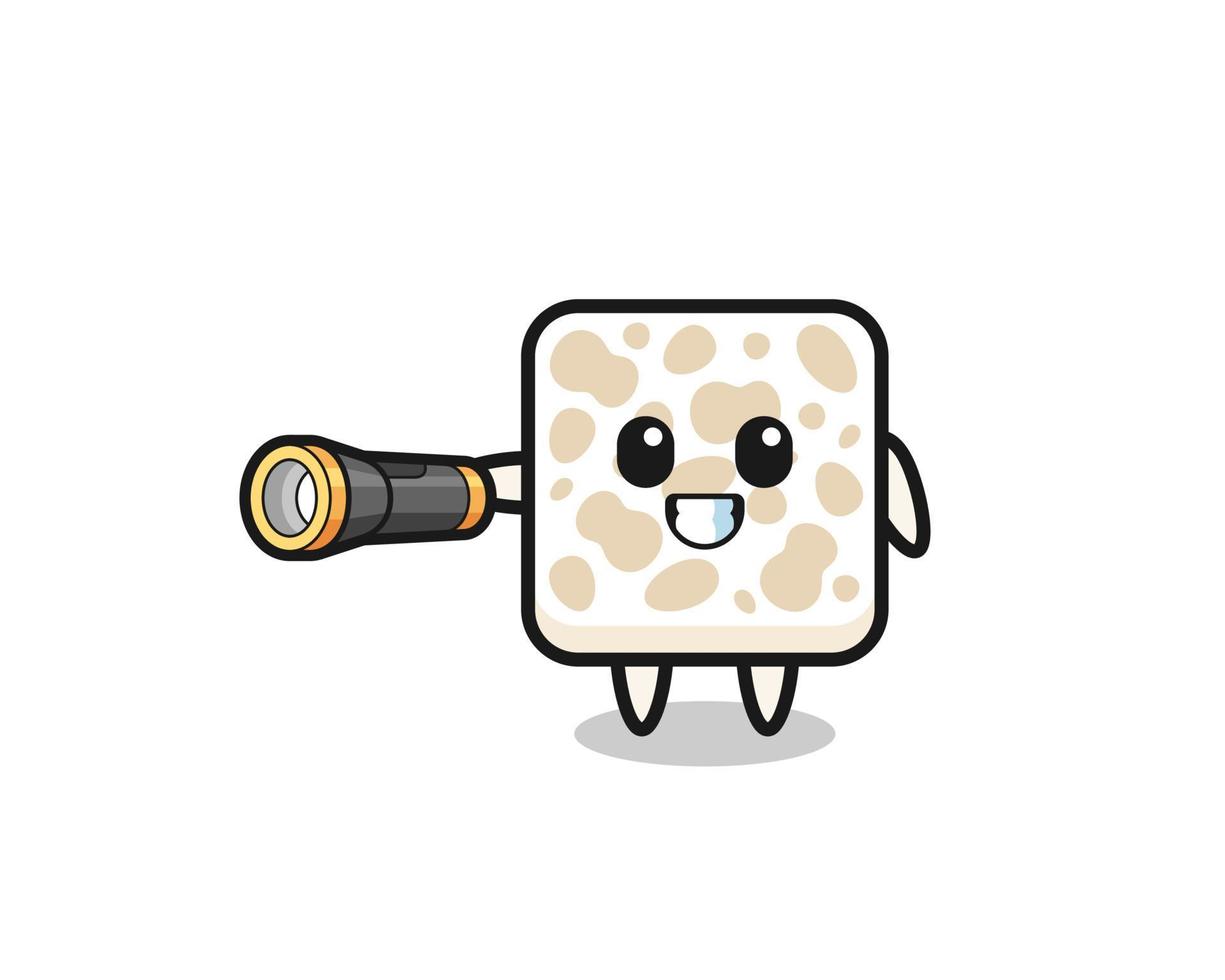 tempeh-mascotte met zaklamp vector