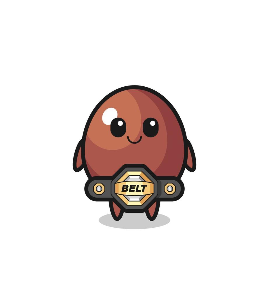 de mma fighter chocolade ei mascotte met een riem vector