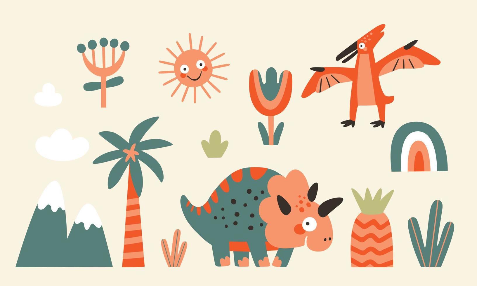 kinderachtige illustraties van dieren en planten in een cartoon-stijl. vector