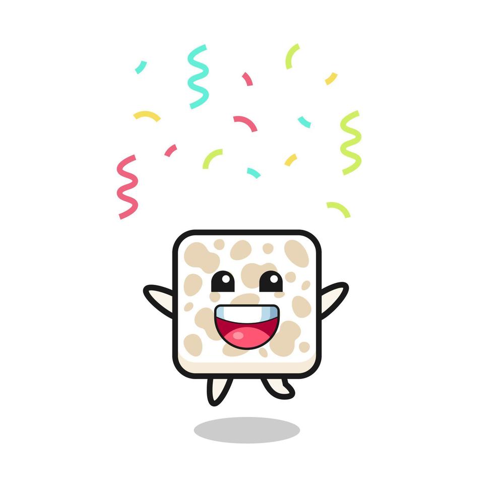 happy tempeh mascotte springen voor felicitatie met kleur confetti vector