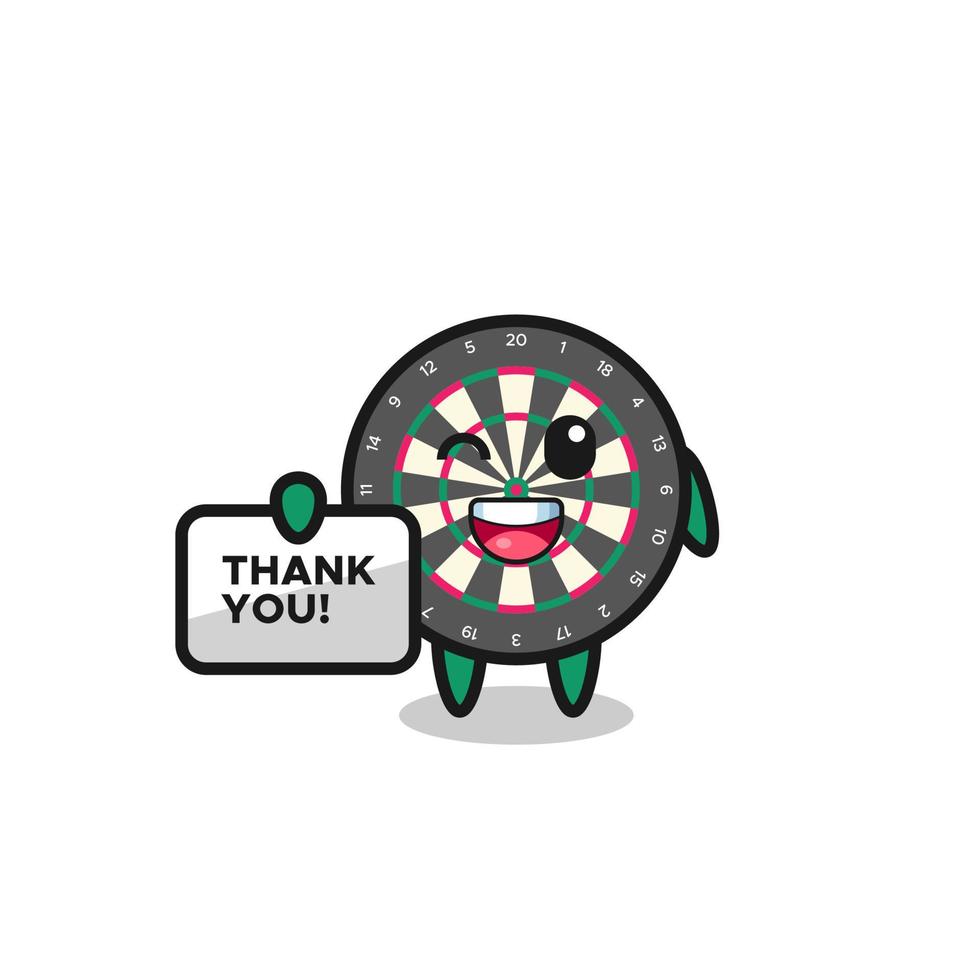 de mascotte van het dartbord met een spandoek waarop dankjewel staat vector