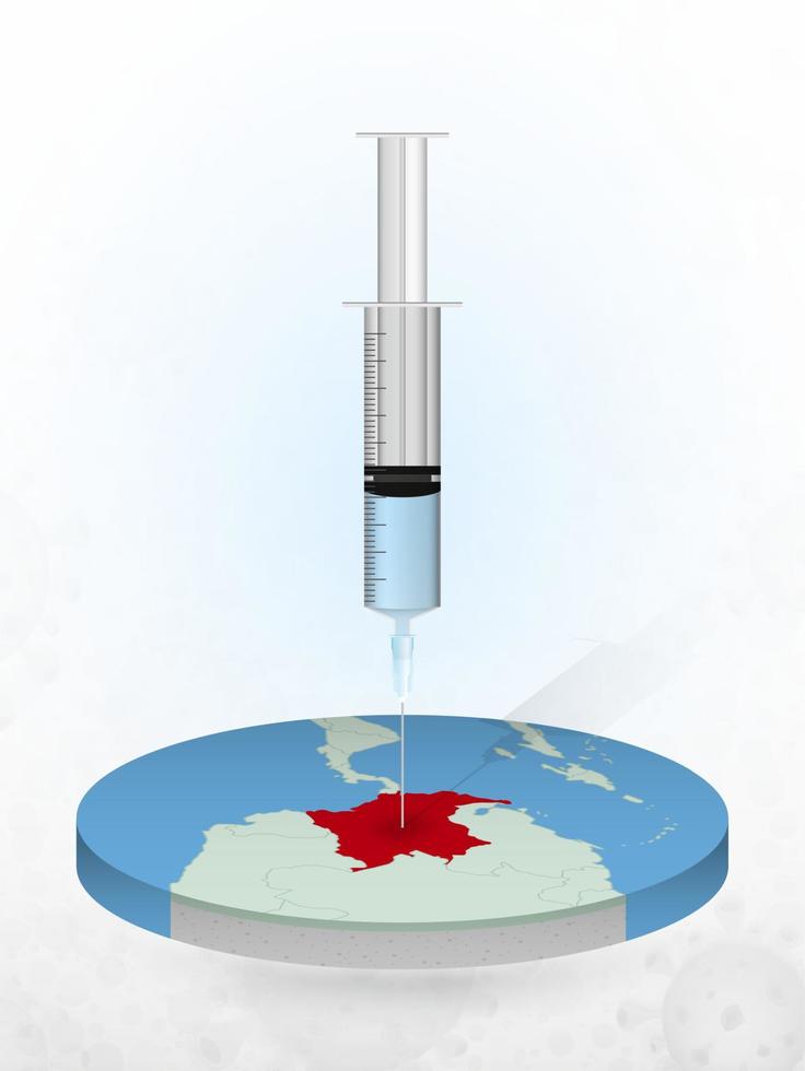 vaccinatie van colombia, injectie van een spuit in een kaart van colombia. vector