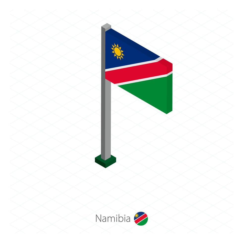 Namibische vlag op vlaggenmast in isometrische dimensie. vector