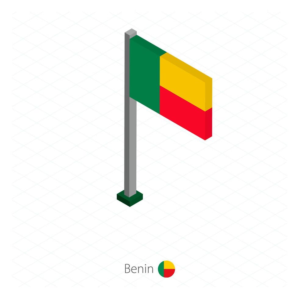 benin vlag op vlaggenmast in isometrische dimensie. vector