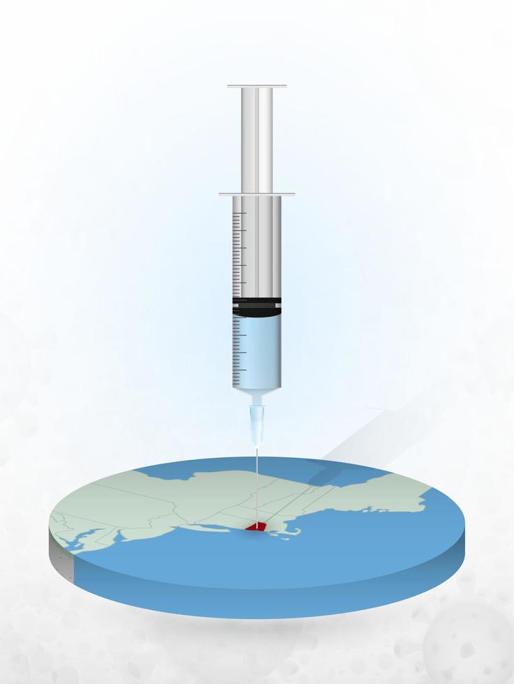 vaccinatie van rhode-eiland, injectie van een spuit in een kaart van rhode-eiland. vector