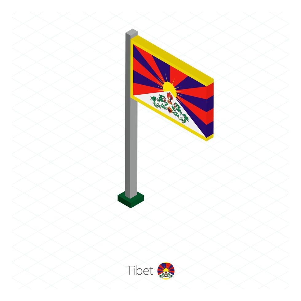 tibet vlag op vlaggenmast in isometrische dimensie. vector