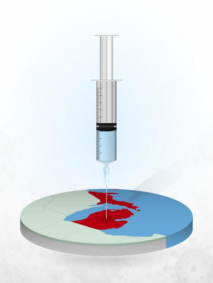 vaccinatie van michigan, injectie van een spuit in een kaart van michigan. vector