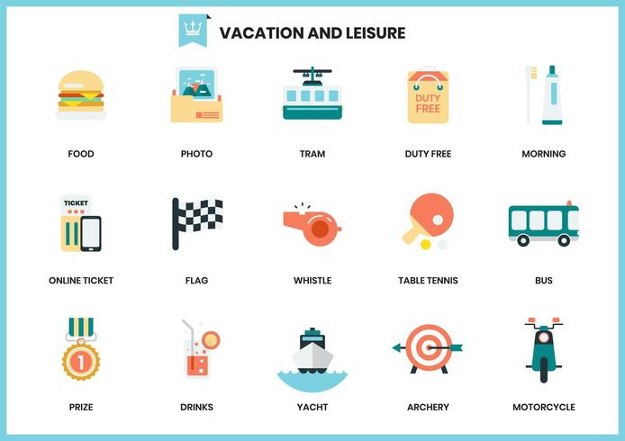 Set van vrije tijd en vakantie pictogrammen vector