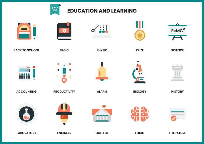 Set van onderwijs en leren pictogrammen voor het bedrijfsleven vector