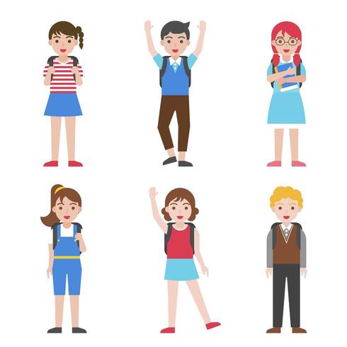 Kinderen gaan naar school avatar icon set vector