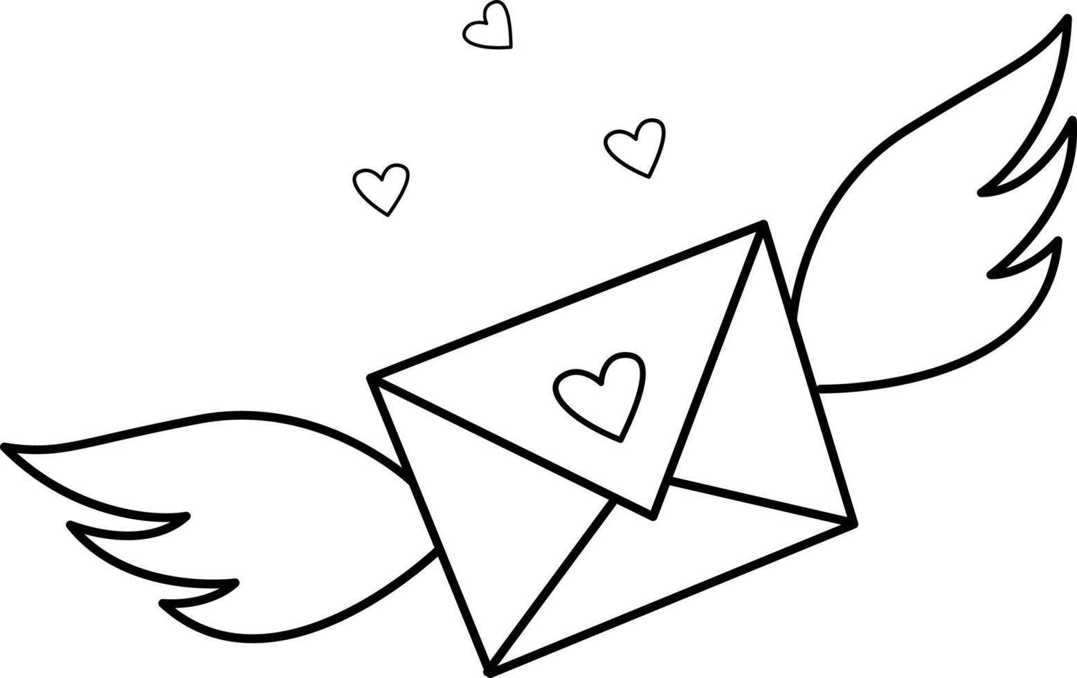 een afbeelding van een envelop met een hart en vleugels. Valentijnsdag. Een romantisch liefdesbericht. een element van het decor van een huwelijksfeest. Een eenvoudige contourvector, website of mobiele applicatie. vector