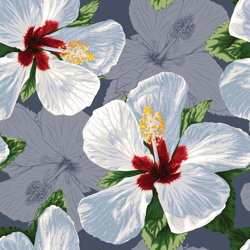naadloze patroon tropische bloemen met witte hibiscus bloemen abstracte background.vector illustratie hand tekenen droge aquarel style.for stof patroon print ontwerp. vector