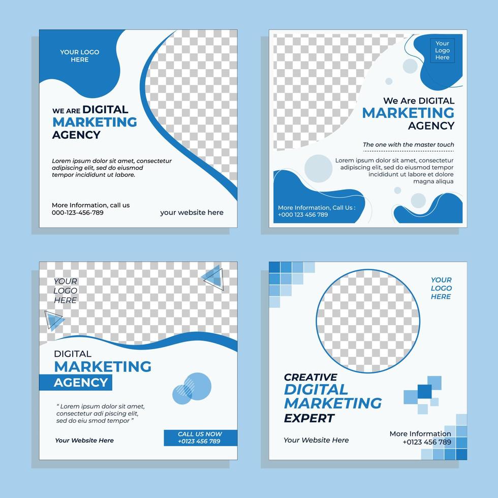 vectorafbeelding van social media post bannerontwerp met blauw, zwart en wit kleurenschema. perfect voor promotie van digitale marketingbureaus vector