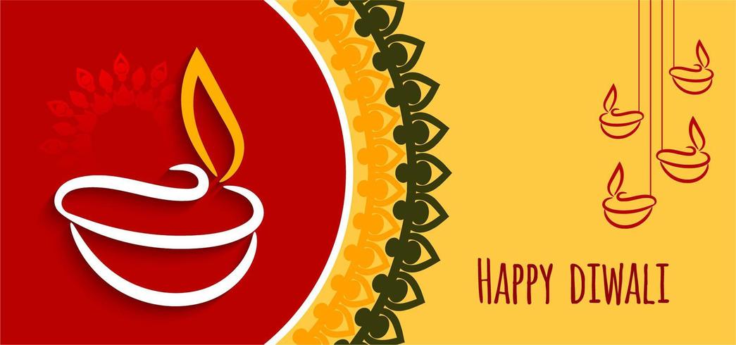 Eenvoudige grafische gele rode Gelukkige Diwali-achtergrond vector